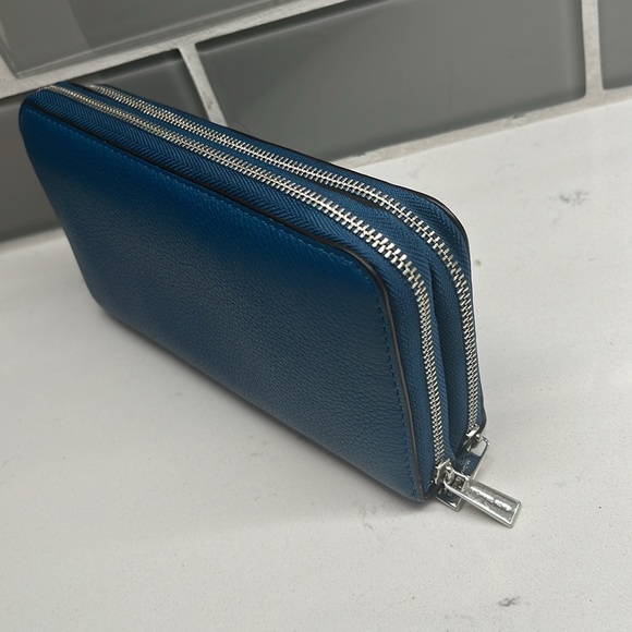 Michael Kors MICHAEL Adele Steel Blue Double Zip Wallet - Picture 6 of 10